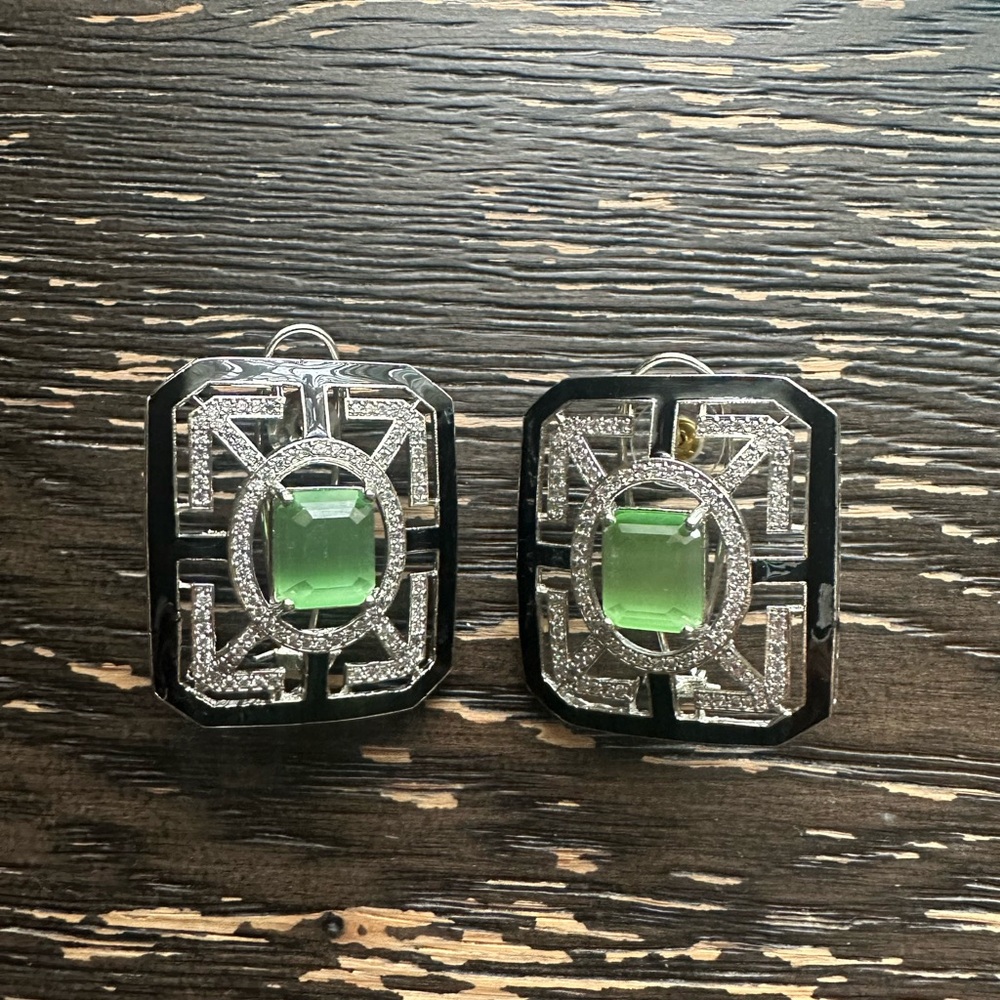 Elegant Green and Silver Geometric Earrings